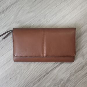 Sonoma Keelan RFID Wallet Brown Button Zip Organizer Clutch Checkbook Womens